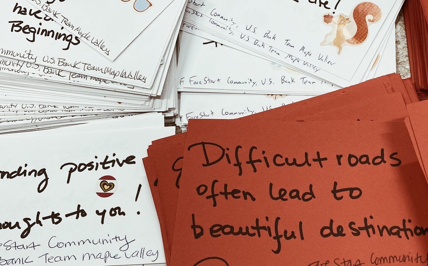 Notes of hope included with meals by FareStart volunteers