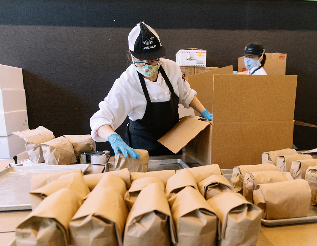 FareStart meals being packaged during the COVID-19 pandemic
