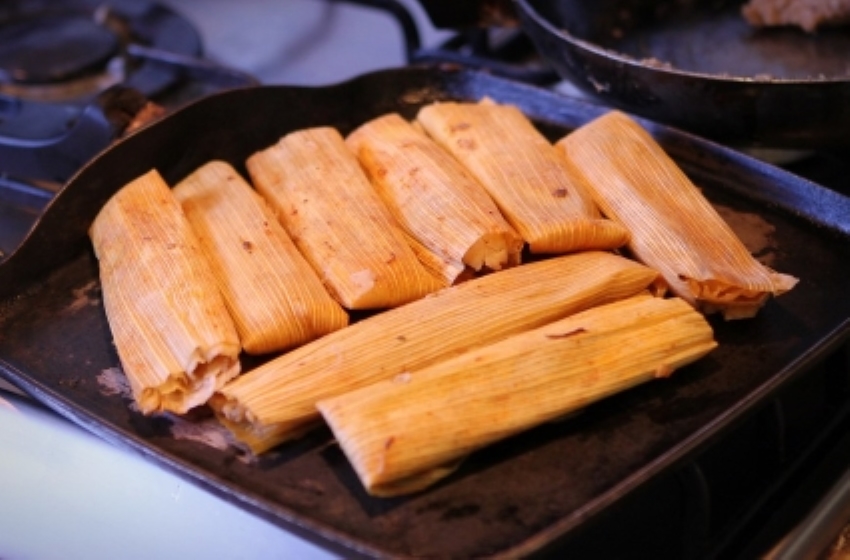 Several freshly-prepared tamales