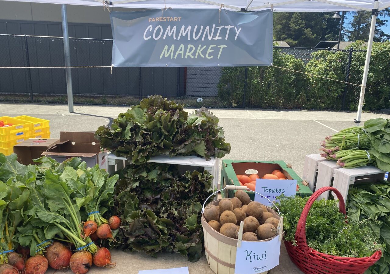 Bundles of fruits and vegetables at FareStart's Mobile Community Market