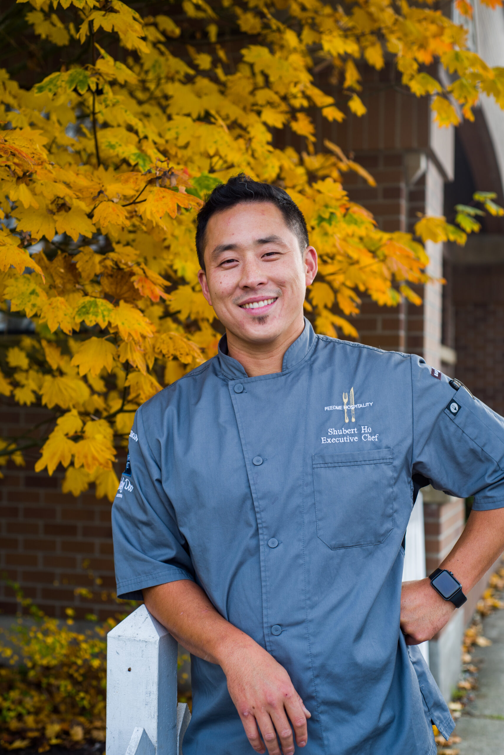 A photo of Chef Shubert Ho wearing a blue chef