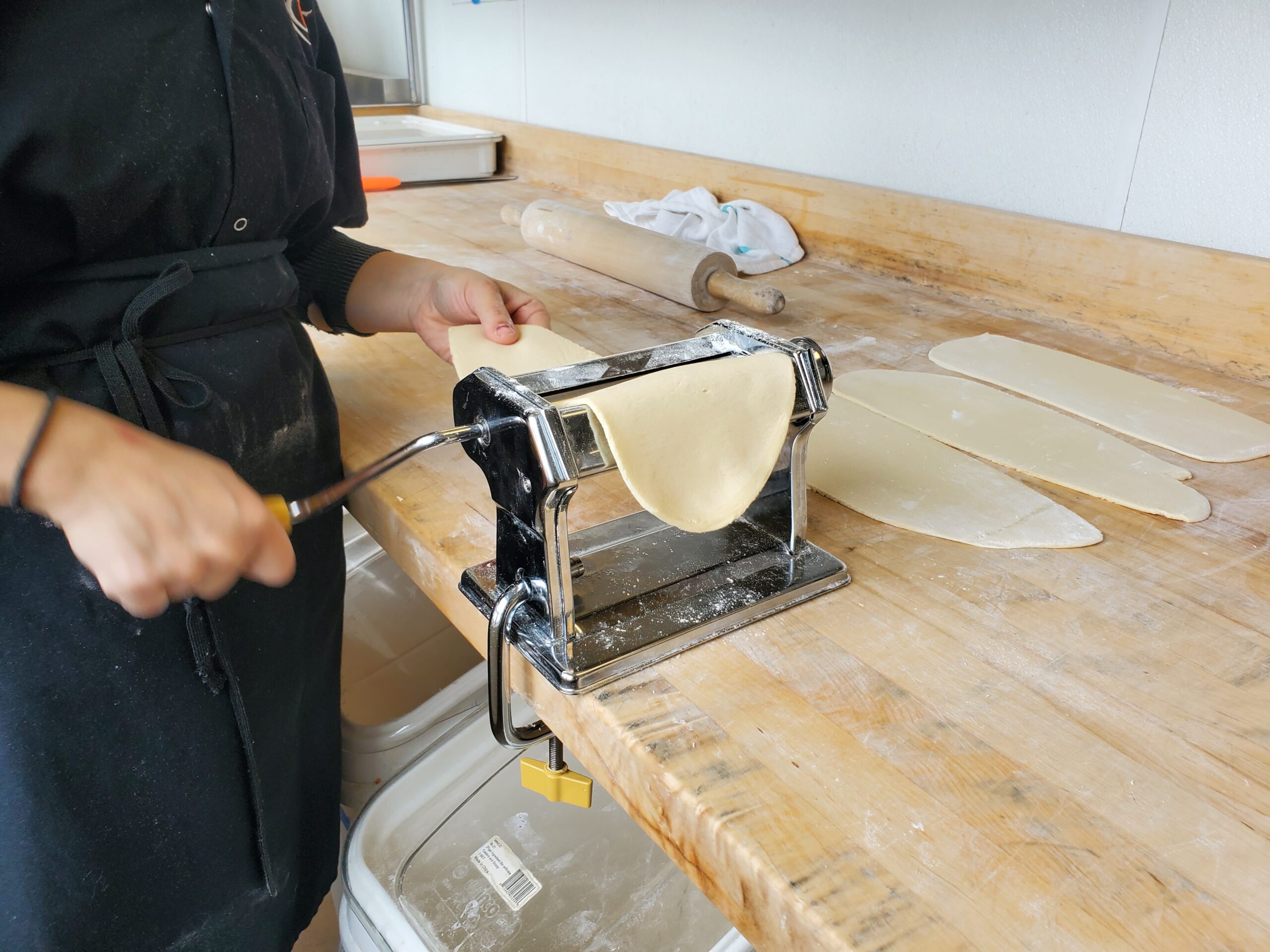 Trainee preparing dough
