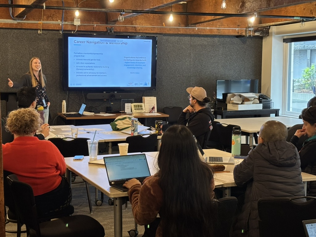 FareStart Consulting presenting a PowerPoint to participants in Sounds Jobs